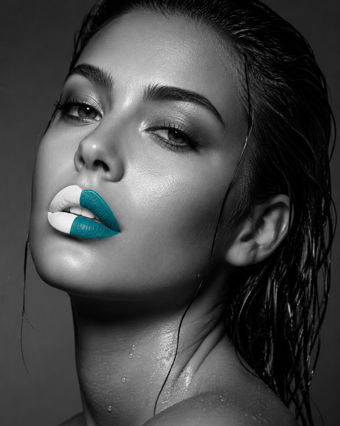 Black white and teal facial aesthetics visual